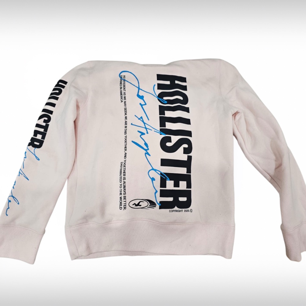 Hollister light pink Hoodie with Blue and Black Graphics fleece lined mens XS